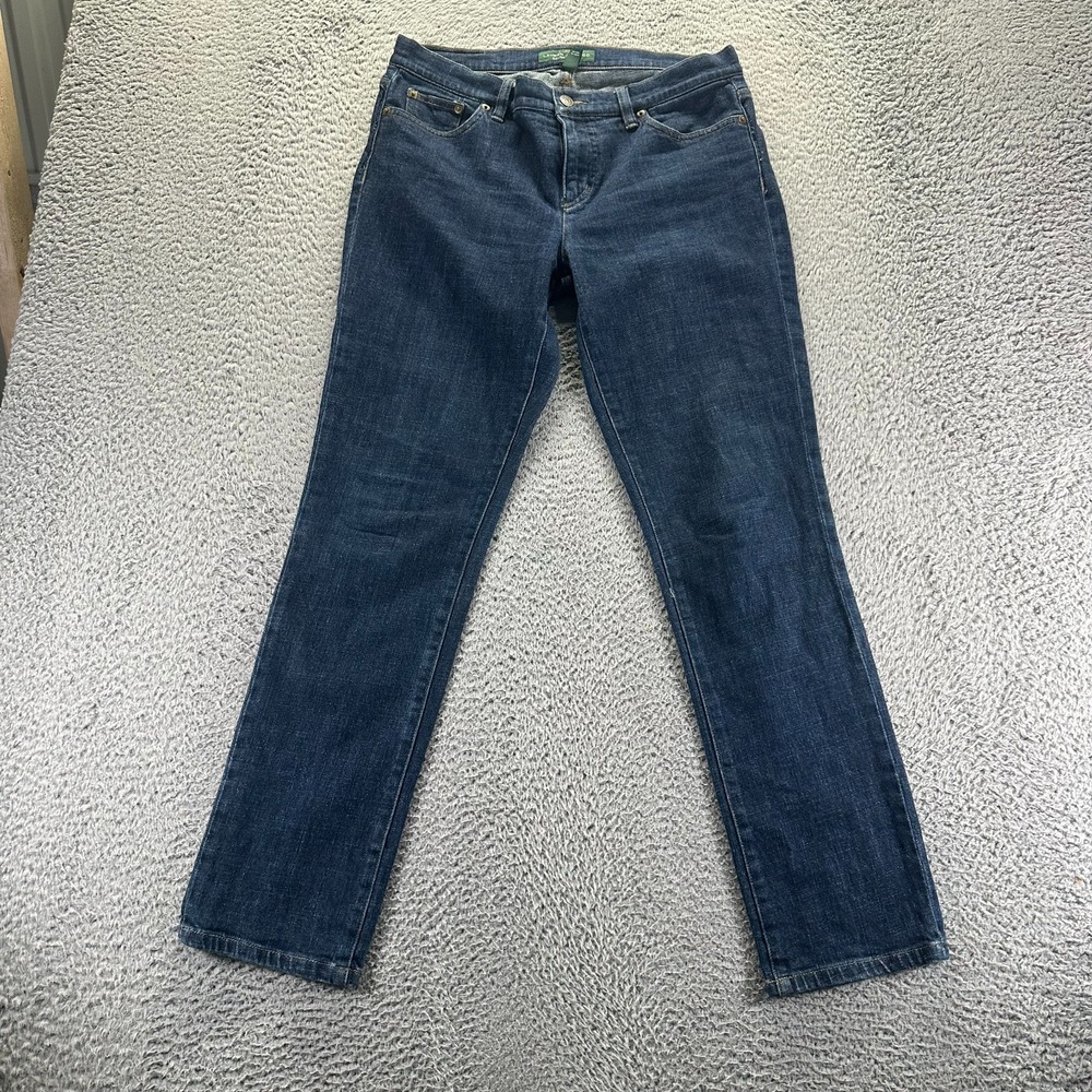Ralph Lauren Jeans Womens 10 Blue Cotton Denim Straight Faded Stretch Workwear
